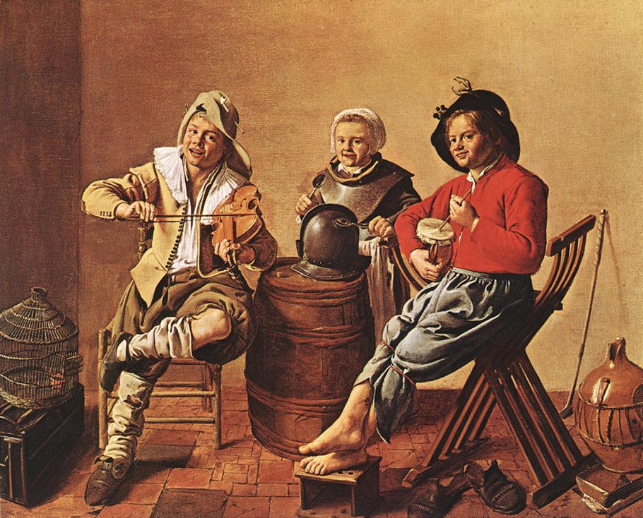 Two Boys and a Girl Making Music, vintage artwork by Jan Miense Molenaer, 12x8" (A4) Poster