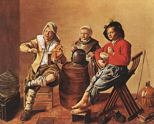 Two Boys and a Girl Making Music, vintage artwork by Jan Miense Molenaer, 12x8" (A4) Poster