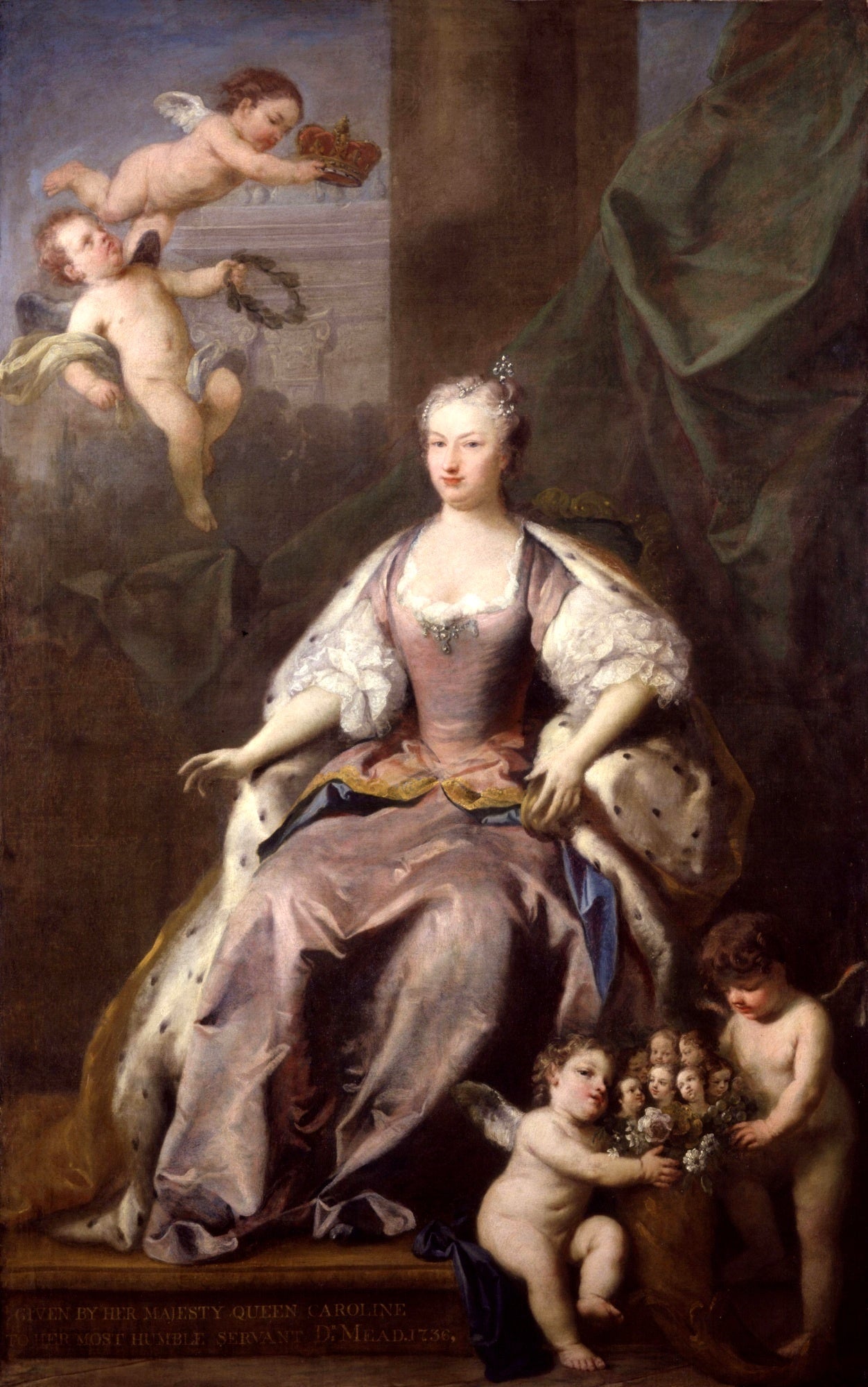Portrait of Caroline of Ansbach, vintage artwork by Jacopo Amigoni, 12x8" (A4) Poster