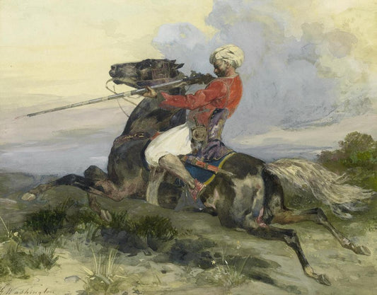 Hunter on a Horse, vintage artwork by Georges Washington, 12x8" (A4) Poster