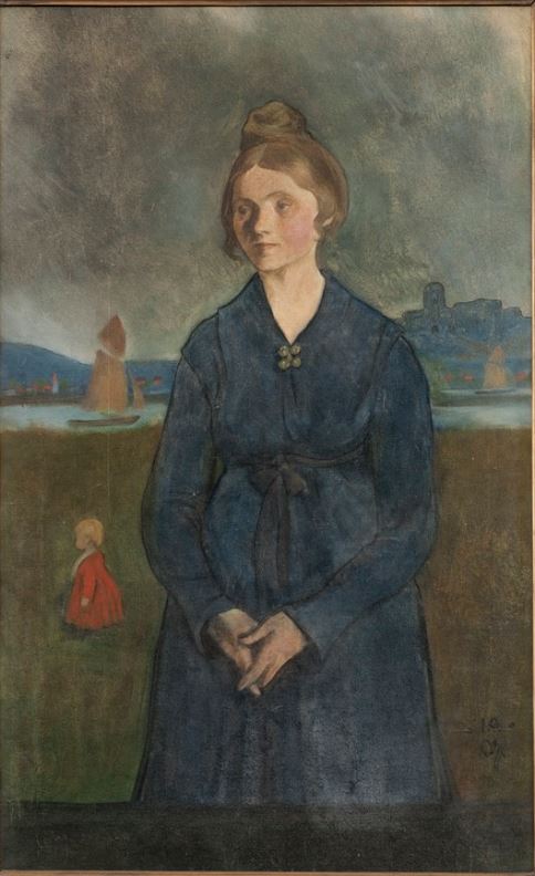 Eva with Bohus fortress in the background, vintage artwork by Ivar Arosenius, 12x8" (A4) Poster