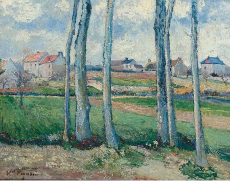 The Village Behind the Trees, vintage artwork by Victor Vignon, 12x8" (A4) Poster