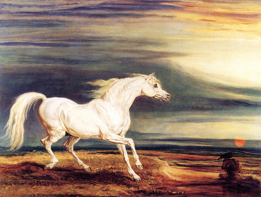 Napoleon's Horse, Marengo, at Waterloo, vintage artwork by James Ward, 12x8" (A4) Poster