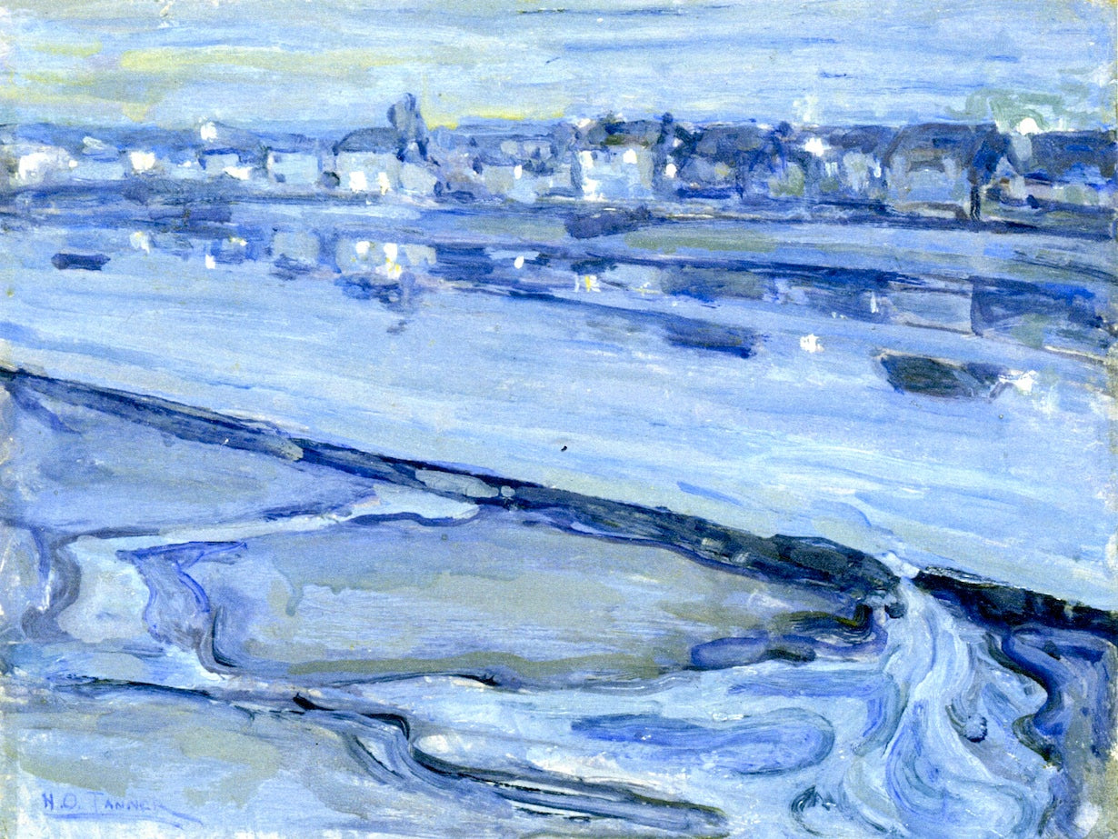 Dusk Scene of a Flooded River and Nearby  Town, vintage artwork by Henry Ossawa Tanner, 12x8" (A4) Poster