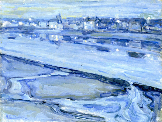 Dusk Scene of a Flooded River and Nearby  Town, vintage artwork by Henry Ossawa Tanner, 12x8" (A4) Poster