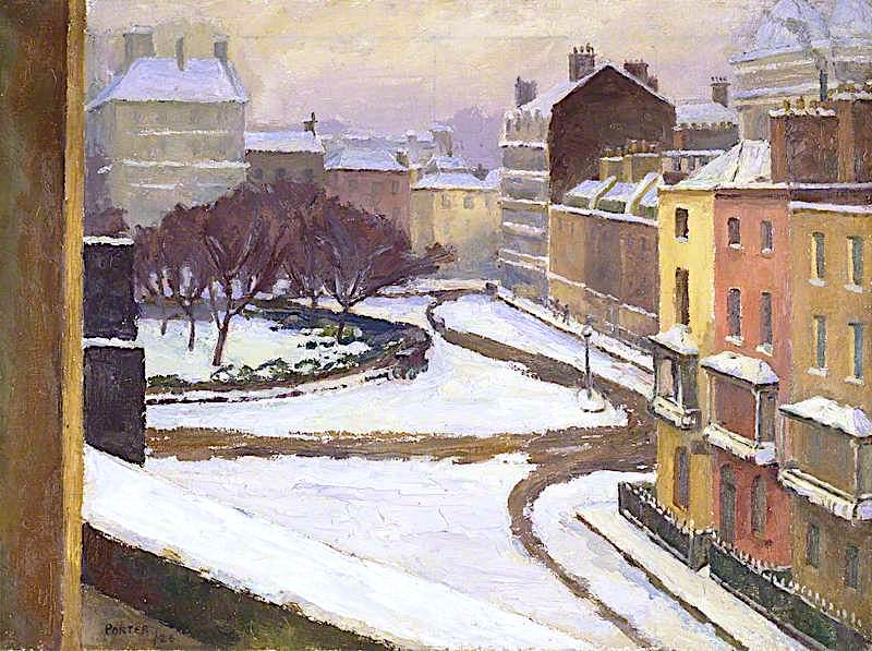 Snow in Hanover Square, London, vintage artwork by Frederick James Porter, 12x8" (A4) Poster