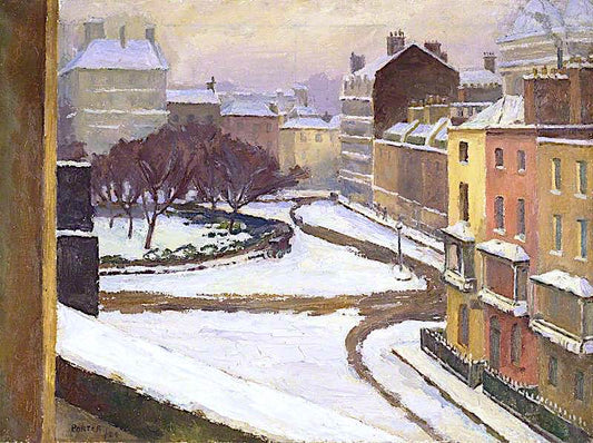 Snow in Hanover Square, London, vintage artwork by Frederick James Porter, 12x8" (A4) Poster