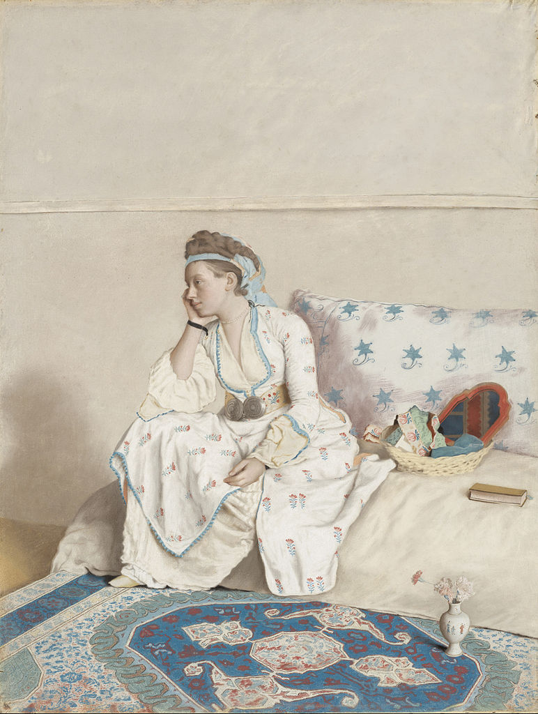 Portrait of the artist’s wife, Marie Fargues, in Turkish dress, vintage artwork by Jean-Étienne Liotard, 12x8" (A4) Poster