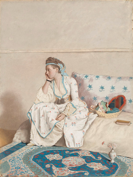 Portrait of the artist’s wife, Marie Fargues, in Turkish dress, vintage artwork by Jean-Étienne Liotard, 12x8" (A4) Poster
