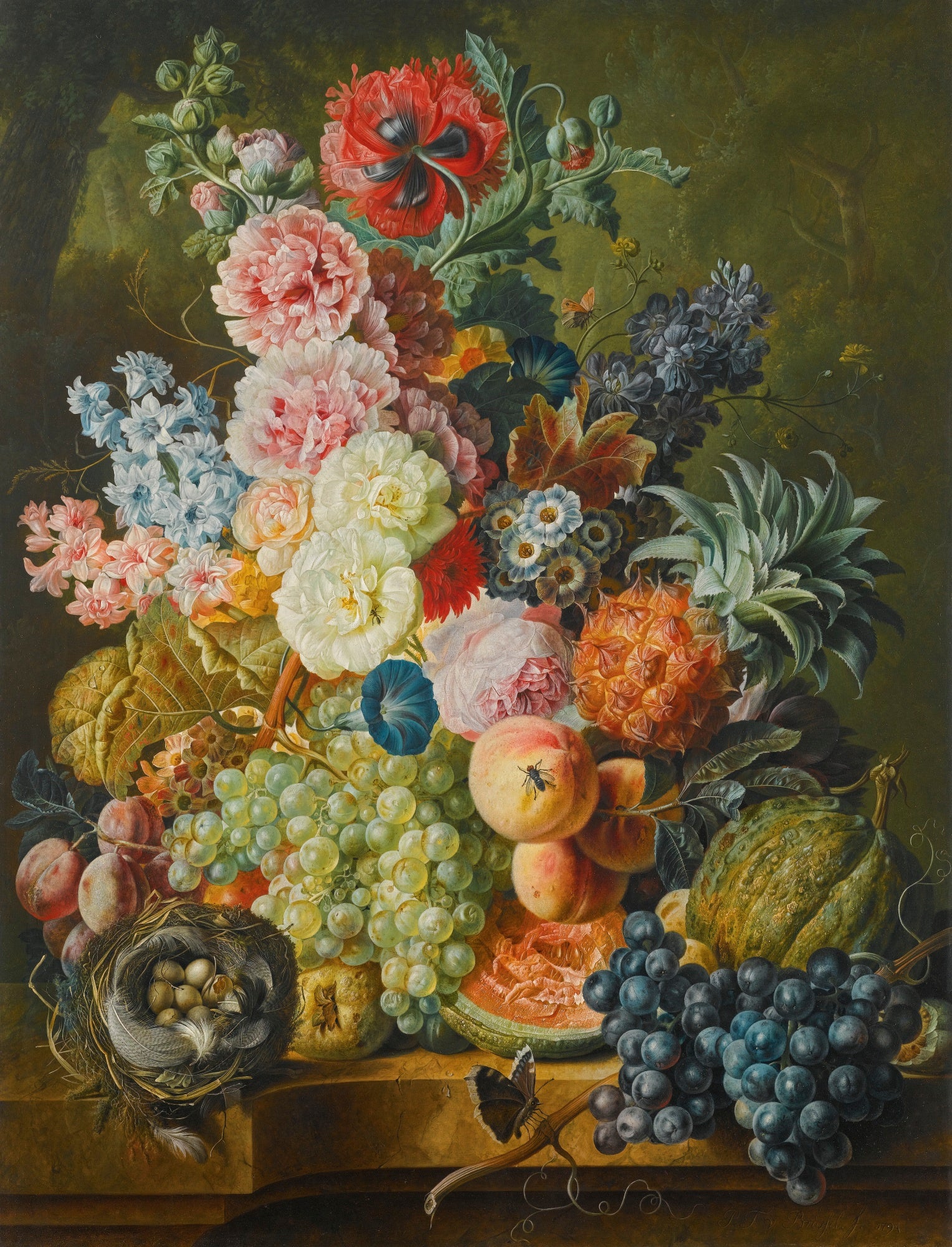 Still Life of Fruits and Flowers, vintage artwork by Paul Theodor van Brussel, 12x8" (A4) Poster