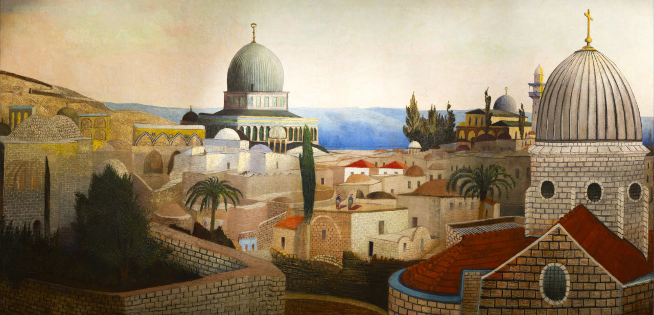 View from the Temple Square to the Dead Sea in Jerusalem, vintage artwork by Tivadar Csontvary Kosztka, 12x8" (A4) Poster