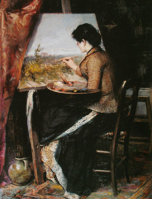 At the studio, vintage artwork by Jose Ferraz de Almeida Junior, 12x8" (A4) Poster