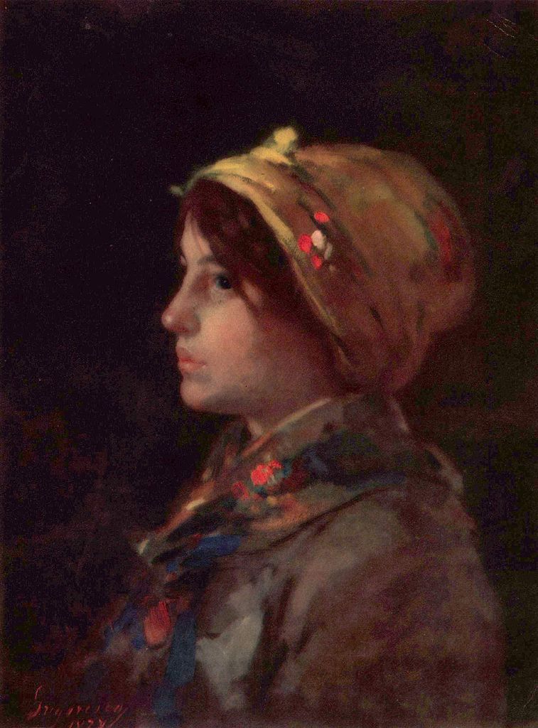 Head of a Young Peasant Girl, vintage artwork by Nicolae Grigorescu, 12x8" (A4) Poster