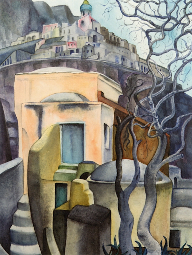 Casa Fernando con Città Morta, Positano, vintage artwork by Anita Ree, 12x8" (A4) Poster