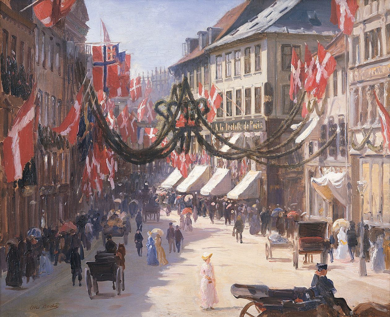 Flag Day in Copenhagen, vintage artwork by Otto Bache, 12x8" (A4) Poster