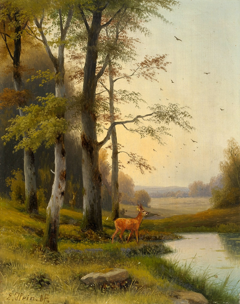 Deer by the Lake by Eduard Hein,A3(16x12")Poster