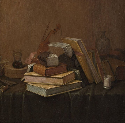 Still Life with Books, vintage artwork by Gerrit van Vucht, 12x8" (A4) Poster