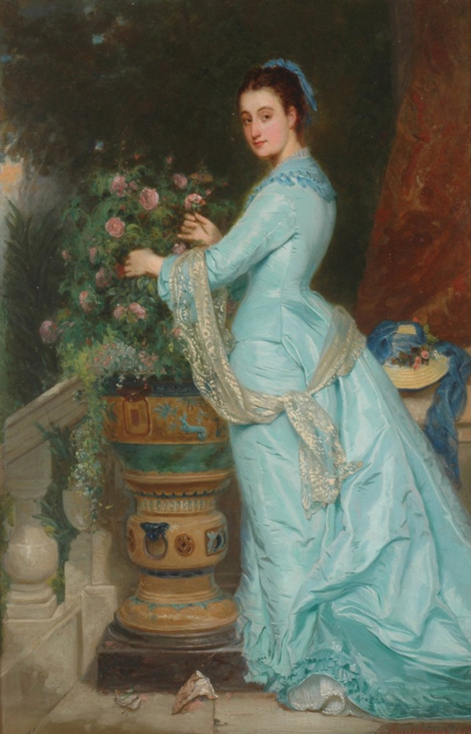 Flower Arrangement on the Balcony, vintage artwork by Charles Edouard Boutibonne, A3 (16x12") Poster Print
