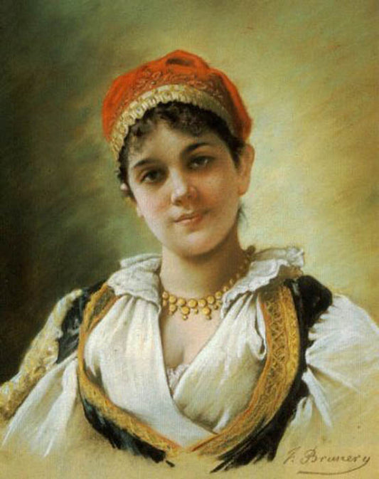 An Italian beauty, vintage artwork by Francois Brunery, 12x8" (A4) Poster