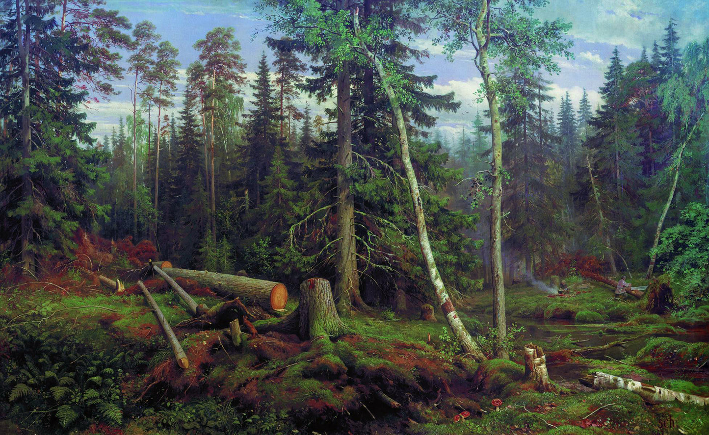 Cutting of wood, vintage artwork by Ivan Ivanovich Shishkin, 12x8" (A4) Poster