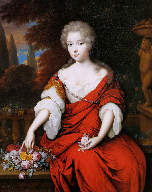 Portrait of a Noblewoman Wearing a Red Silk Dress, vintage artwork by Johannes van Haensbergen, 12x8" (A4) Poster