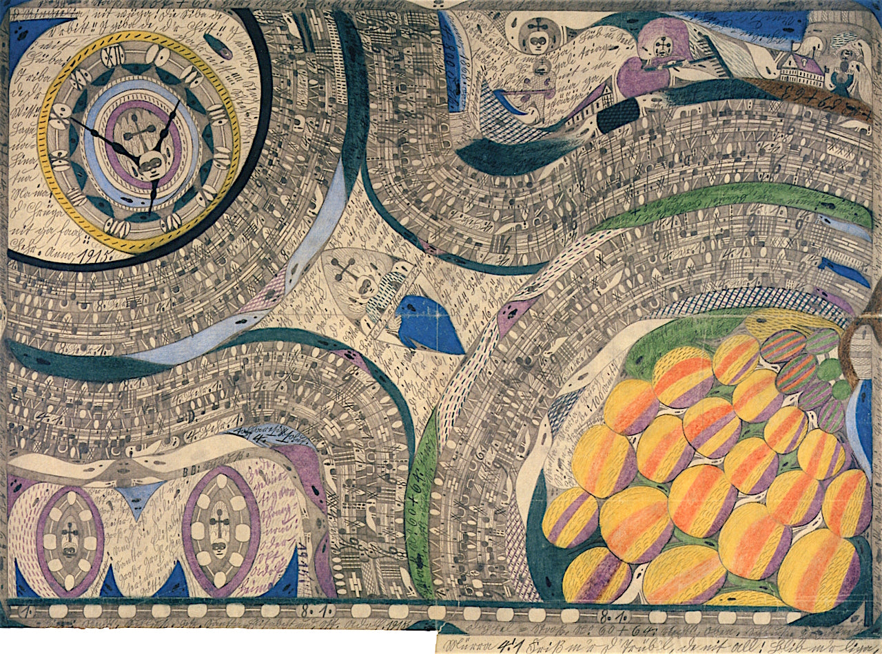 Saint-Mary-Castle-Grape: Unitif Zohrn Heavy Tons, vintage artwork by Adolf Wölfli, 12x8" (A4) Poster