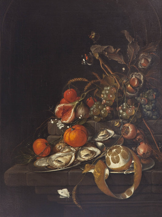 Still-life with Fruit and Oysters, vintage artwork by Cornelis de Heem, 12x8" (A4) Poster