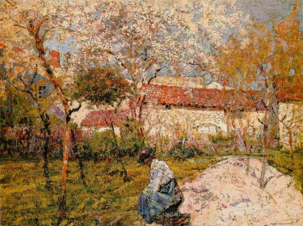 Spring at the Artist's House, vintage artwork by Victor Charreton, 12x8" (A4) Poster
