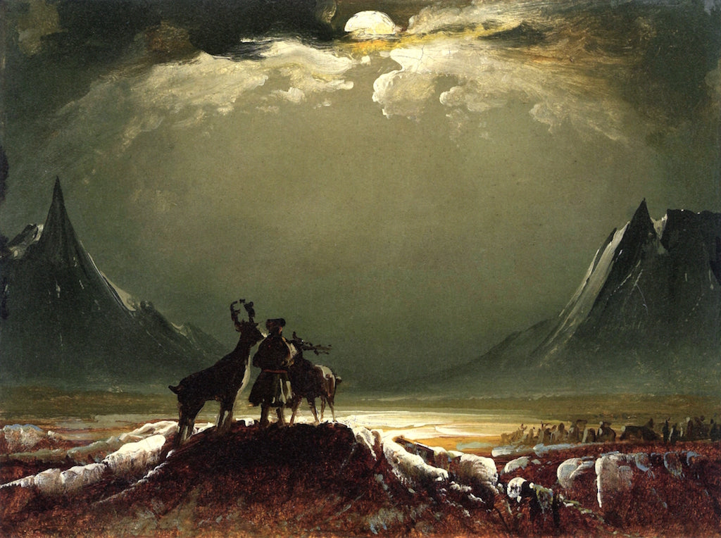 Sami with Reindeer under the Midnight Sun, vintage artwork by Peder Balke, A3 (16x12") Poster Print