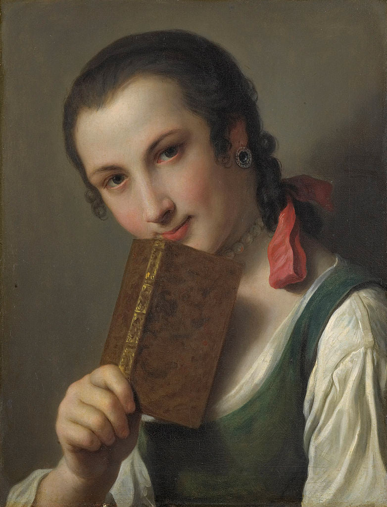 A Young Woman with a Book, vintage artwork by Pietro Antonio Rotari, 12x8" (A4) Poster