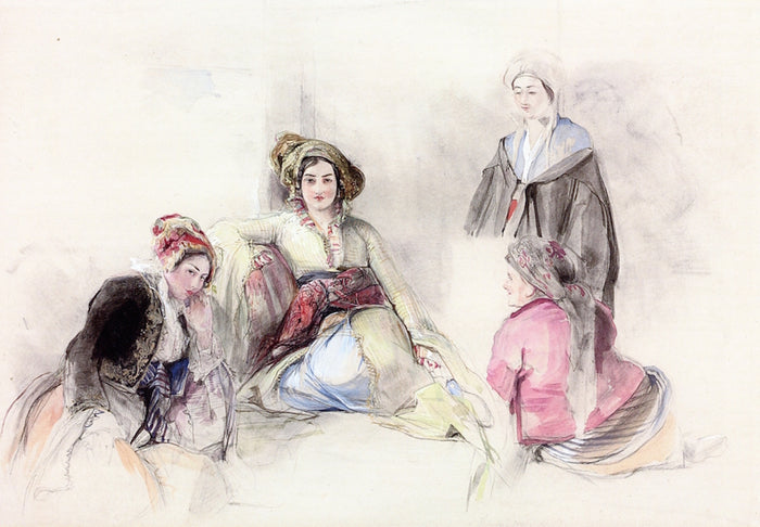Four Women in ann Interior, Brussa, Turkey, vintage artwork by John Frederick Lewis, RA, A3 (16x12