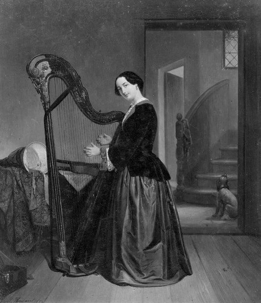 Harpspeelster, vintage artwork by Paul Haesaert, A3 (16x12") Poster Print