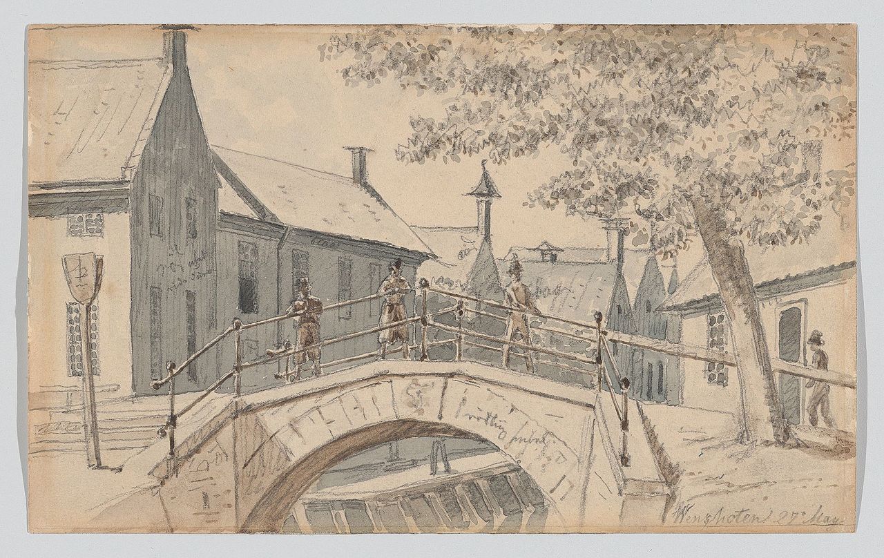 A Bridge over a Canal in Winschoten, vintage artwork by Martinus Rørby e, A3 (16x12") Poster Print