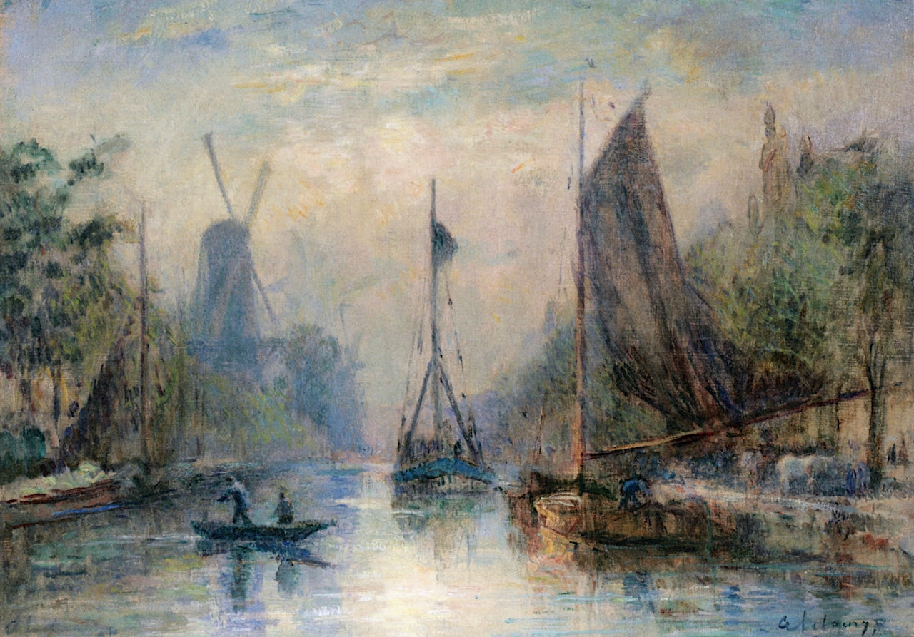 Canal in Rotterdam, vintage artwork by Albert Lebourg, 12x8" (A4) Poster