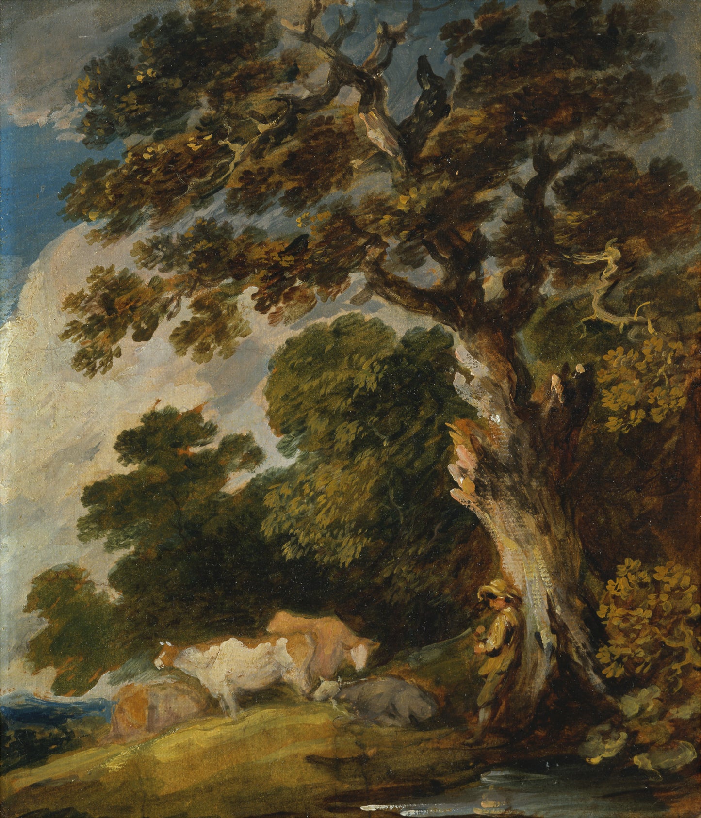 A Wooded Landscape with Cattle and Herdsman, vintage artwork by Gainsborough Dupont, 12x8" (A4) Poster