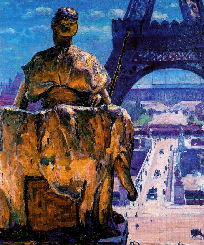 The Eiffel Tower as seen from The Trocadero, vintage artwork by Louis Welden Hawkins, 12x8" (A4) Poster