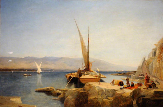 Head of Lake Geneva, Switzerland, vintage artwork by James Holland, A3 (16x12") Poster Print