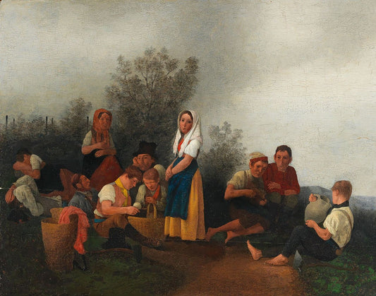Schreiber Family at the Vineyard, vintage artwork by Johann Michael Neder, A3 (16x12") Poster Print
