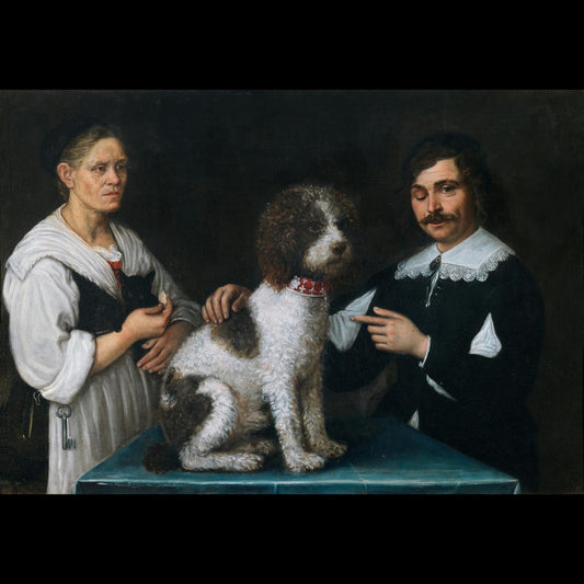 Ritratto del Guercino e della sorella Lucia Barbieri, assieme a un gatto e a un cane, vintage artwork by Paolo Antonio Barbieri, 12x8" (A4) Poster