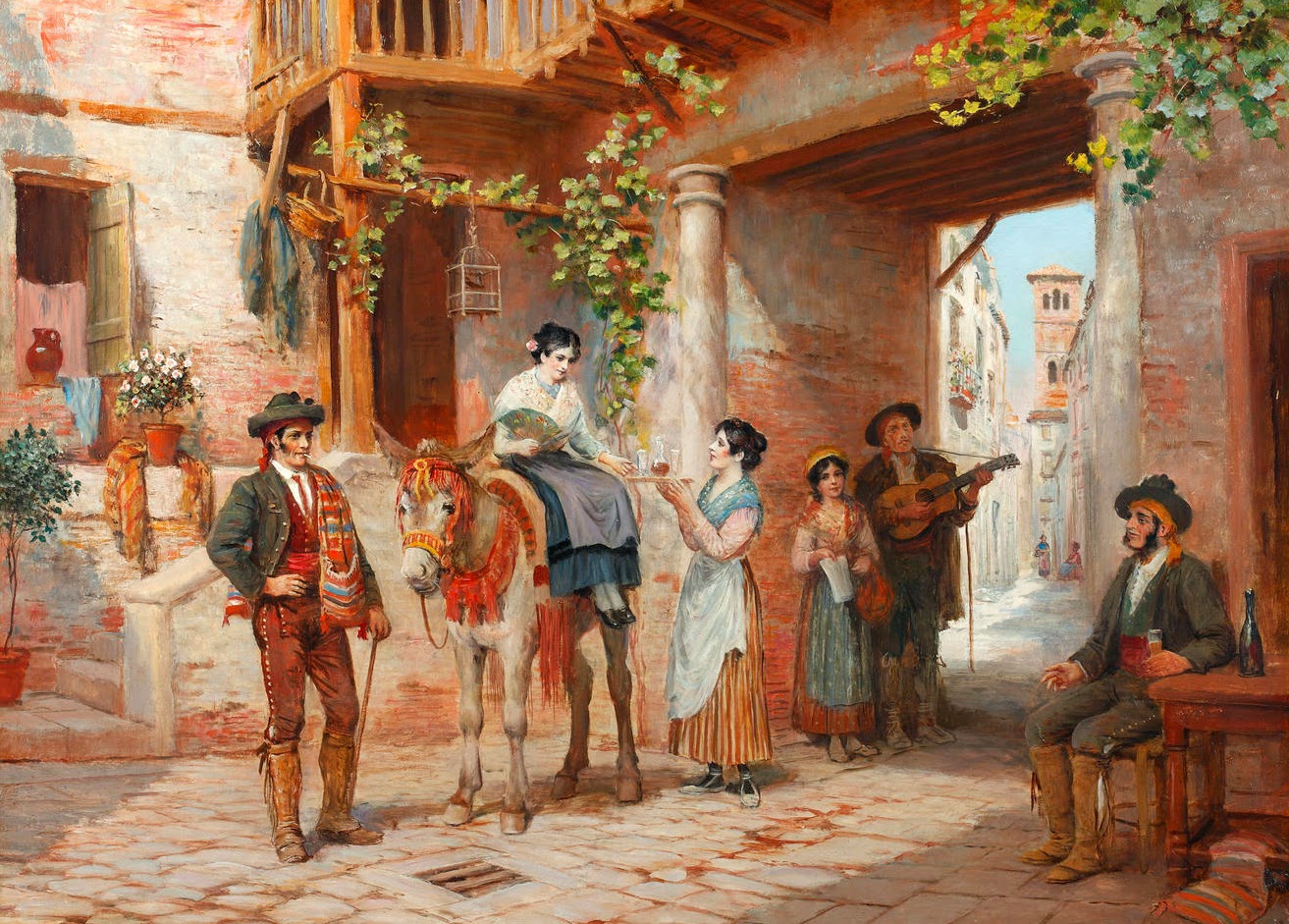 In a Spanish Street, vintage artwork by Arthur Trevor Haddon, 12x8" (A4) Poster