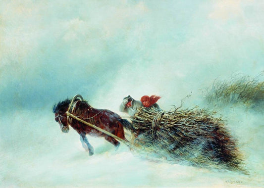 Carrying Firewood, vintage artwork by Nikolai Sverchkov, A3 (16x12") Poster Print