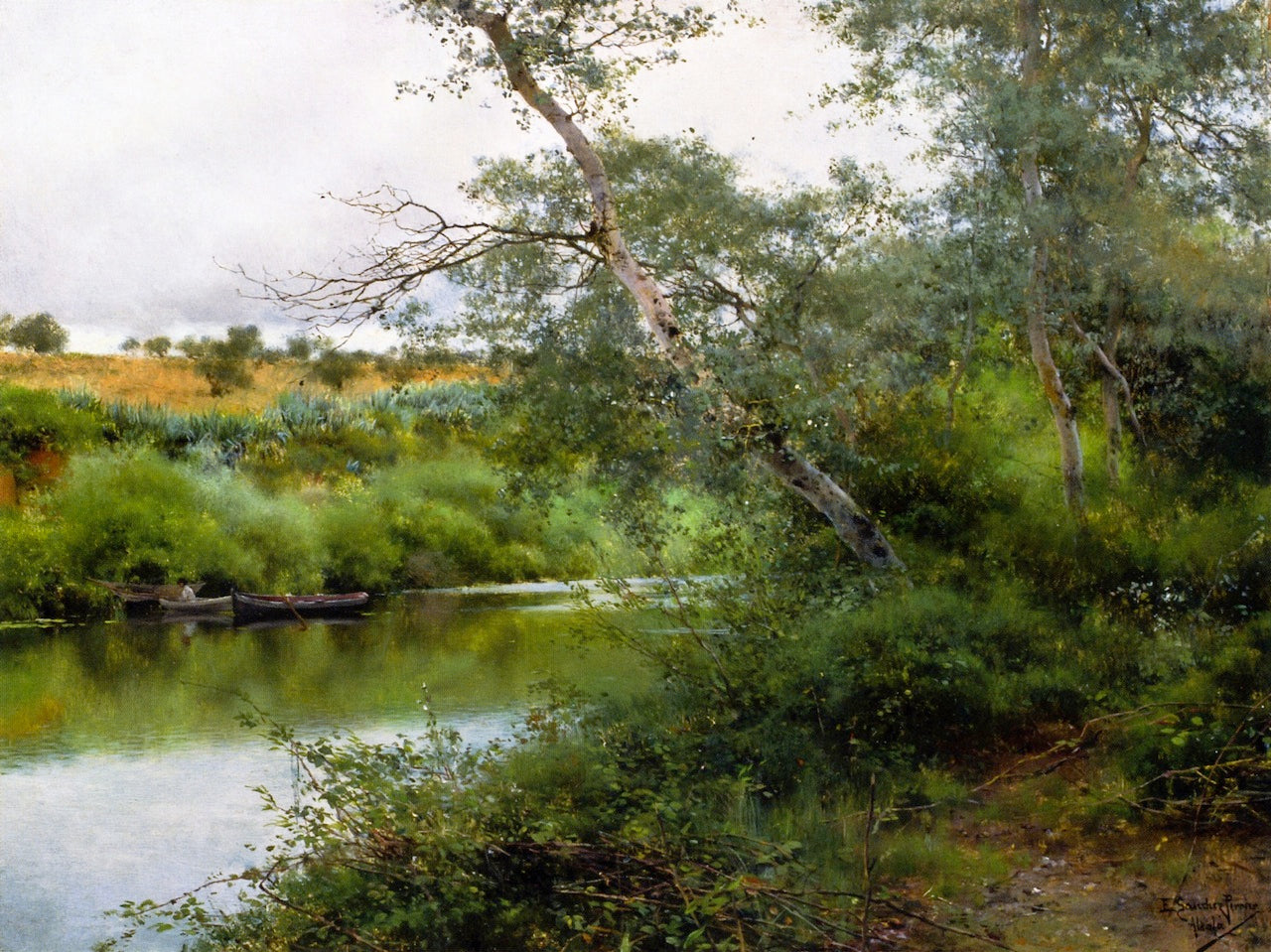 A Orillas del rio, Alcala, vintage artwork by Emilio Sanchez-Perrier, 12x8" (A4) Poster