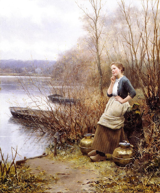 A Lovely Thought, vintage artwork by Daniel Ridgway Knight, 12x8" (A4) Poster