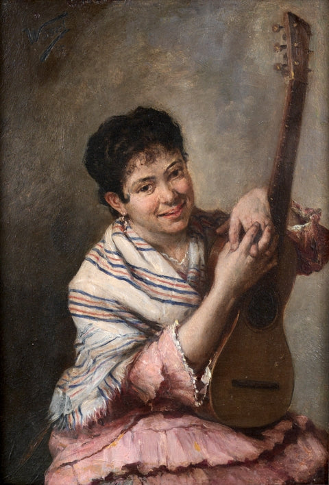 Joven con guitarra, vintage artwork by Manuel Wssel de Giumbarda, 12x8" (A4) Poster