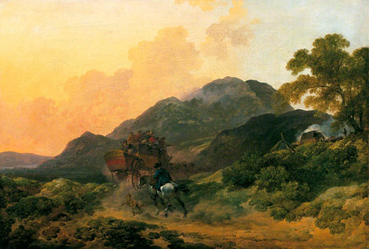 Skiddaw, Cumberland, a Summer Evening with a Stage Coach, vintage artwork by Philippe-Jacques de Loutherbourg, 12x8" (A4) Poster