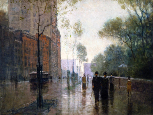 A Rainy Day in New York, vintage artwork by Paul Cornoyer, 12x8" (A4) Poster