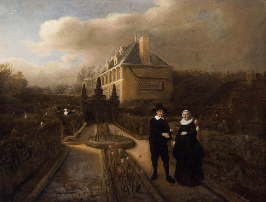 Johan Cornelisz. Vijgeboom and His Wife, vintage artwork by Samuel van Hoogstraeten, 12x8" (A4) Poster