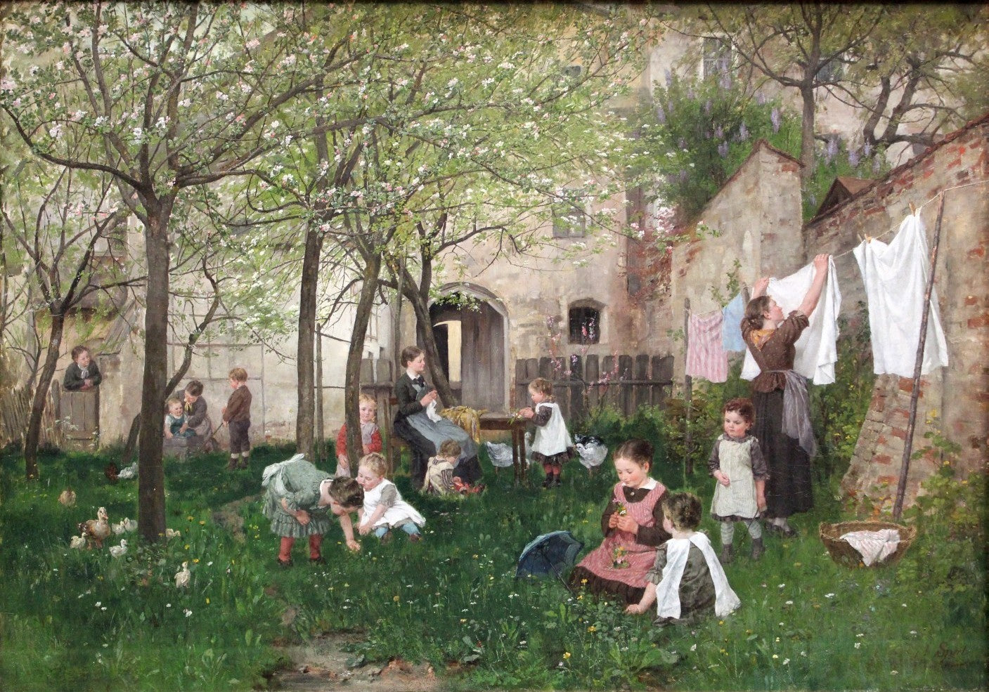 Kindergarten, vintage artwork by Johann Sperl, 12x8" (A4) Poster