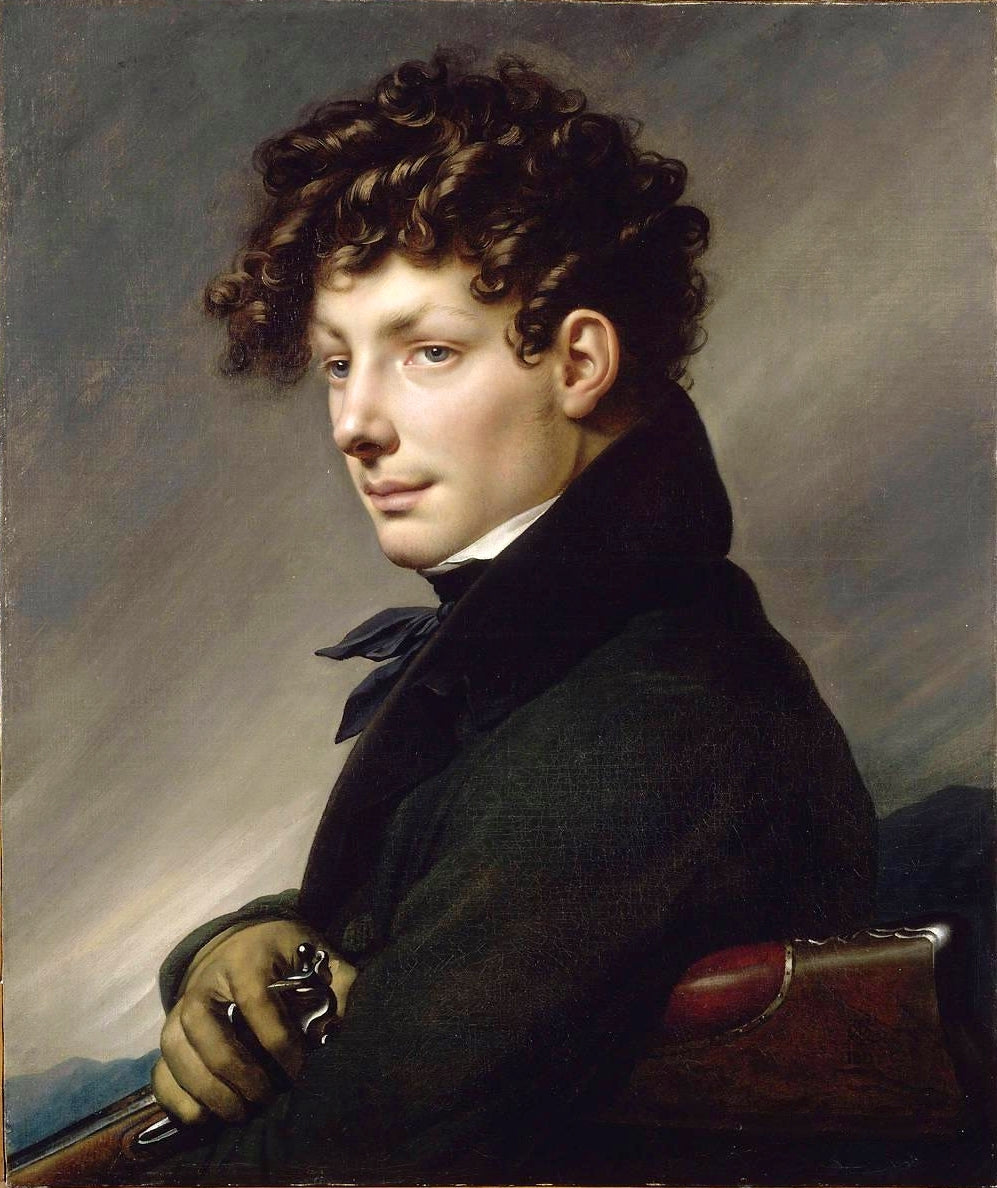 Portrait of a Young Man as Hunter, vintage artwork by Anne-Louis Girodet de Roussy-Trioson, 12x8" (A4) Poster