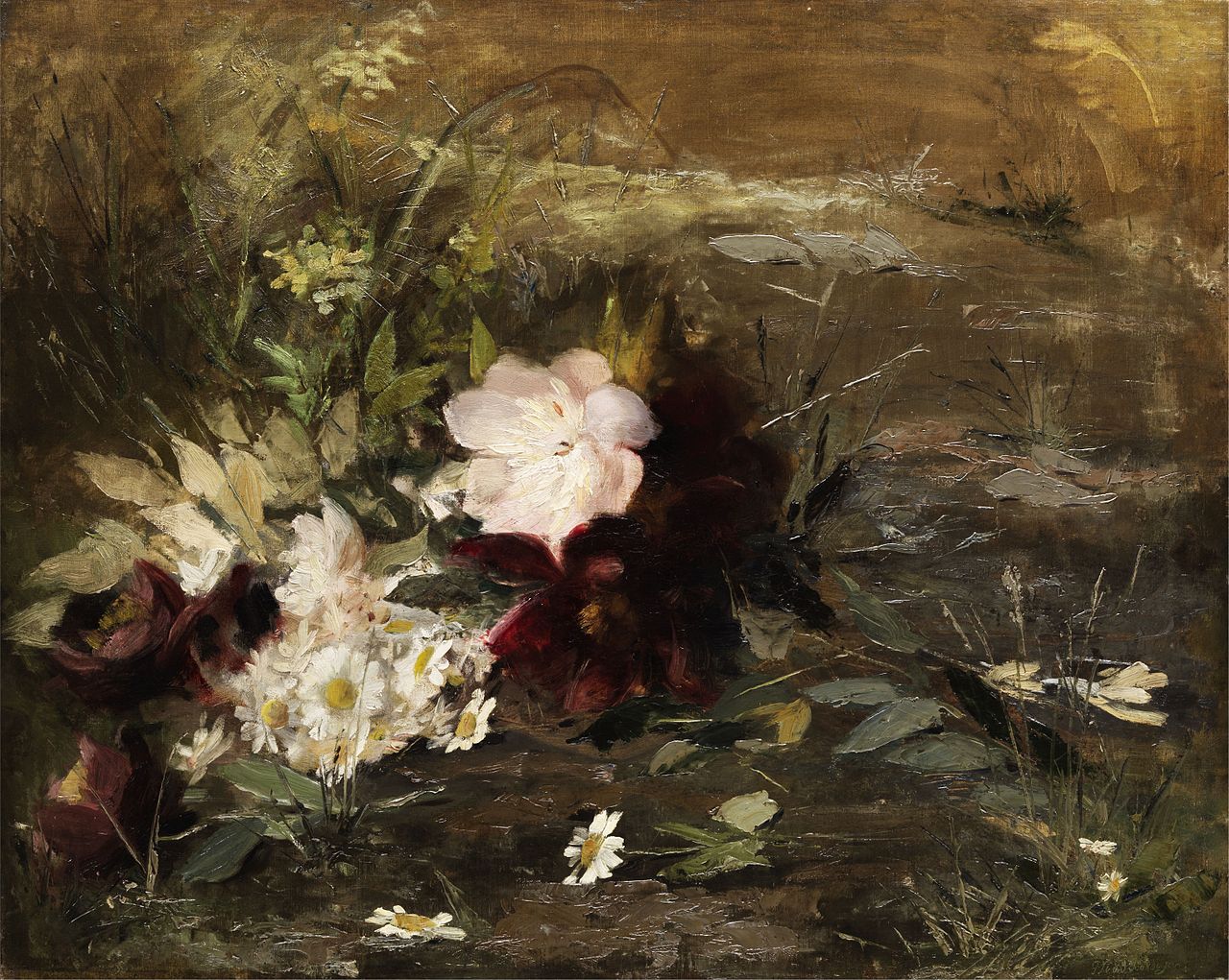 Waterlilies and daisies, vintage artwork by Geraldine Jacoba van de Sande Bakhuyzen, 12x8" (A4) Poster